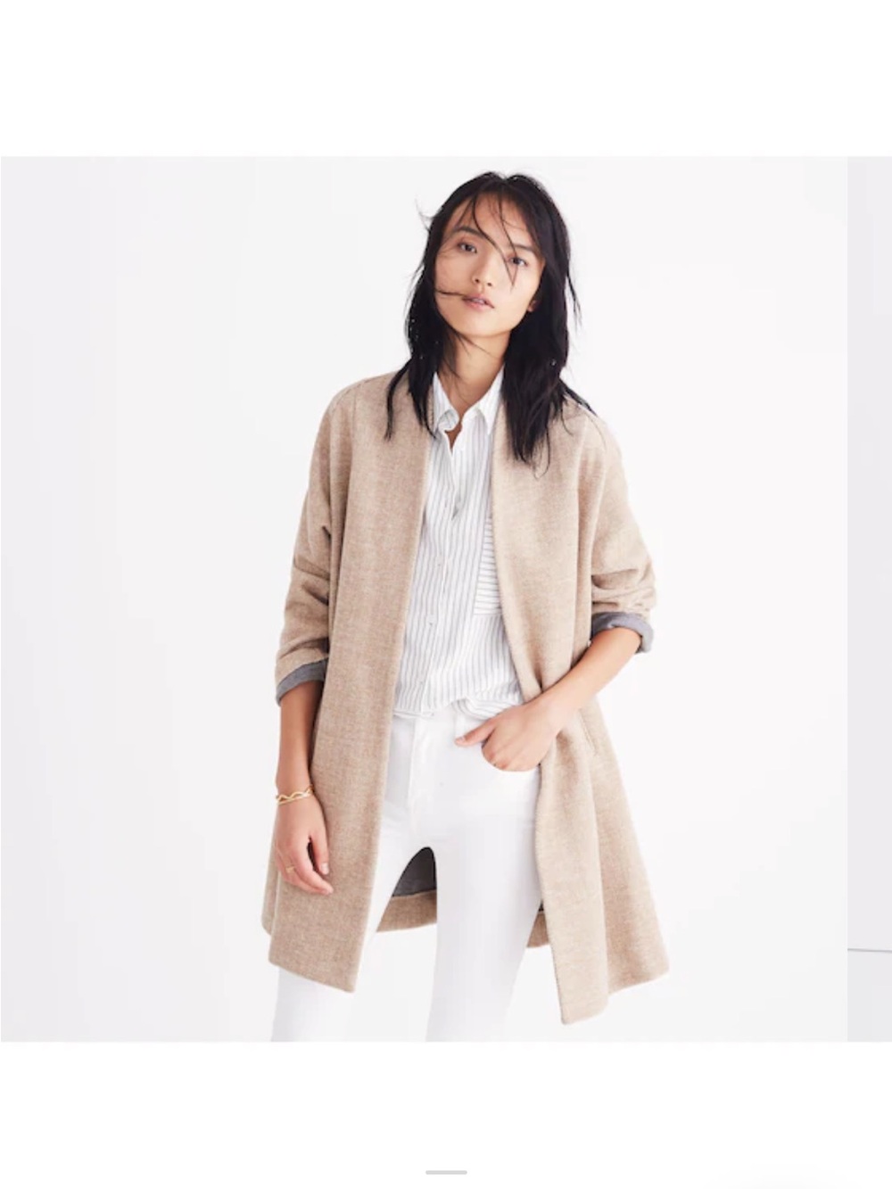 Madewell Stanza Herringbone Coat small camel off white